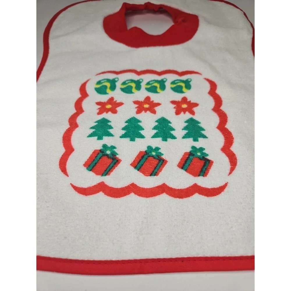 Vintage Terry Cloth Baby Bib Dee Givens & Co Christmas Pullover Tree Gift Cotton